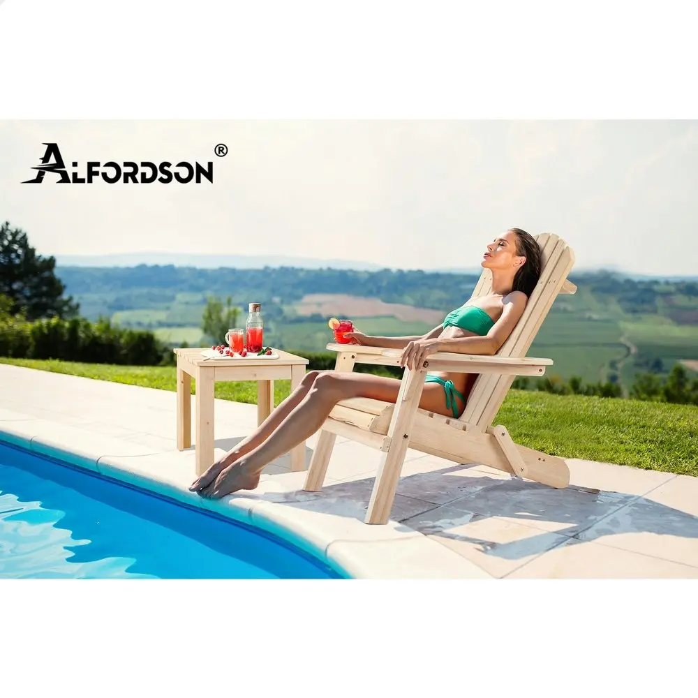 Alfordson Adirondack Chair Table 2PCS Set Wooden Outdoor Furniture Beach Wood