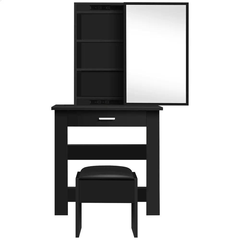 Alfordson Dressing Table Stool Set Sliding Mirror Black