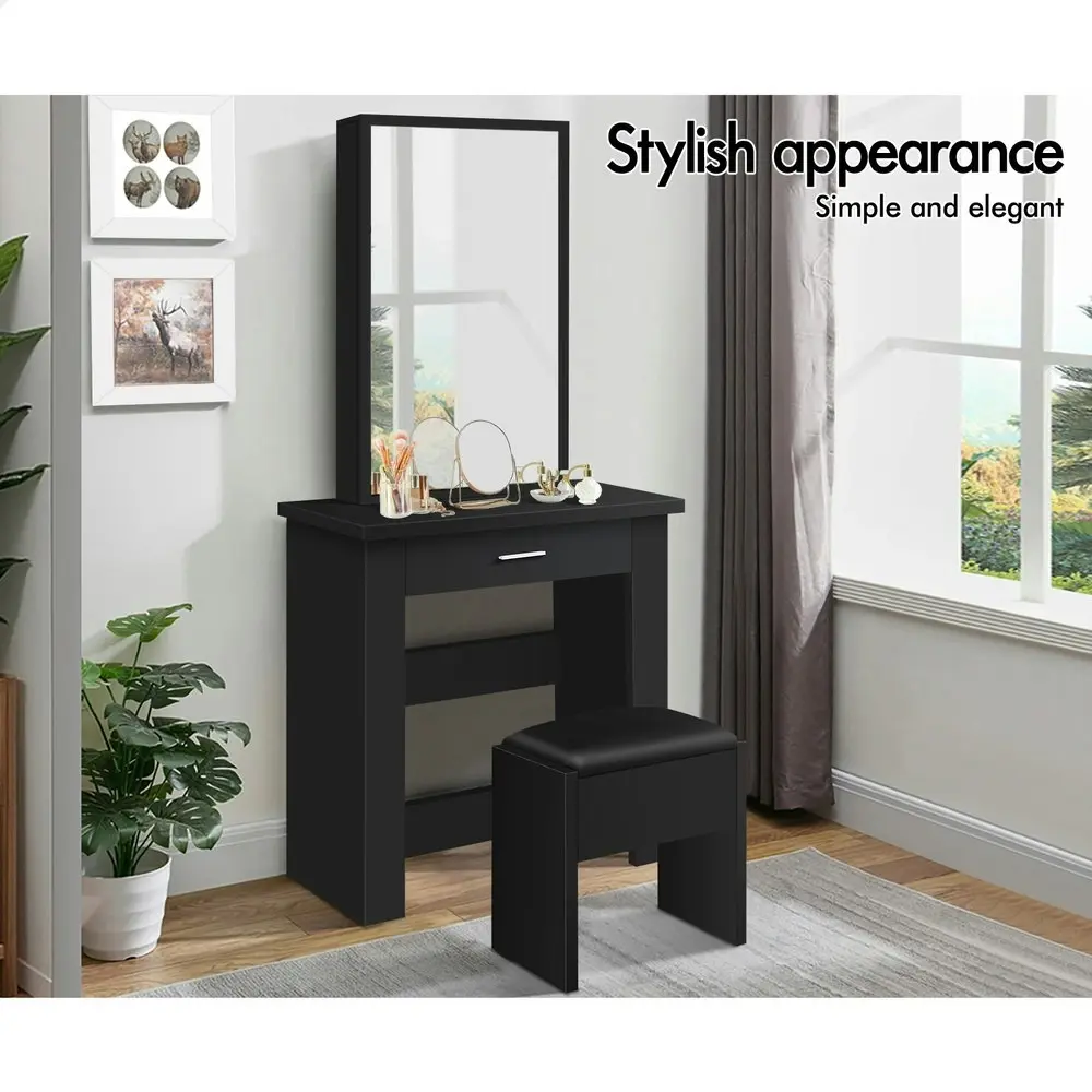 Alfordson Dressing Table Stool Set Sliding Mirror Black