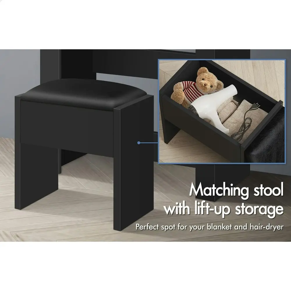 Alfordson Dressing Table Stool Set Sliding Mirror Black