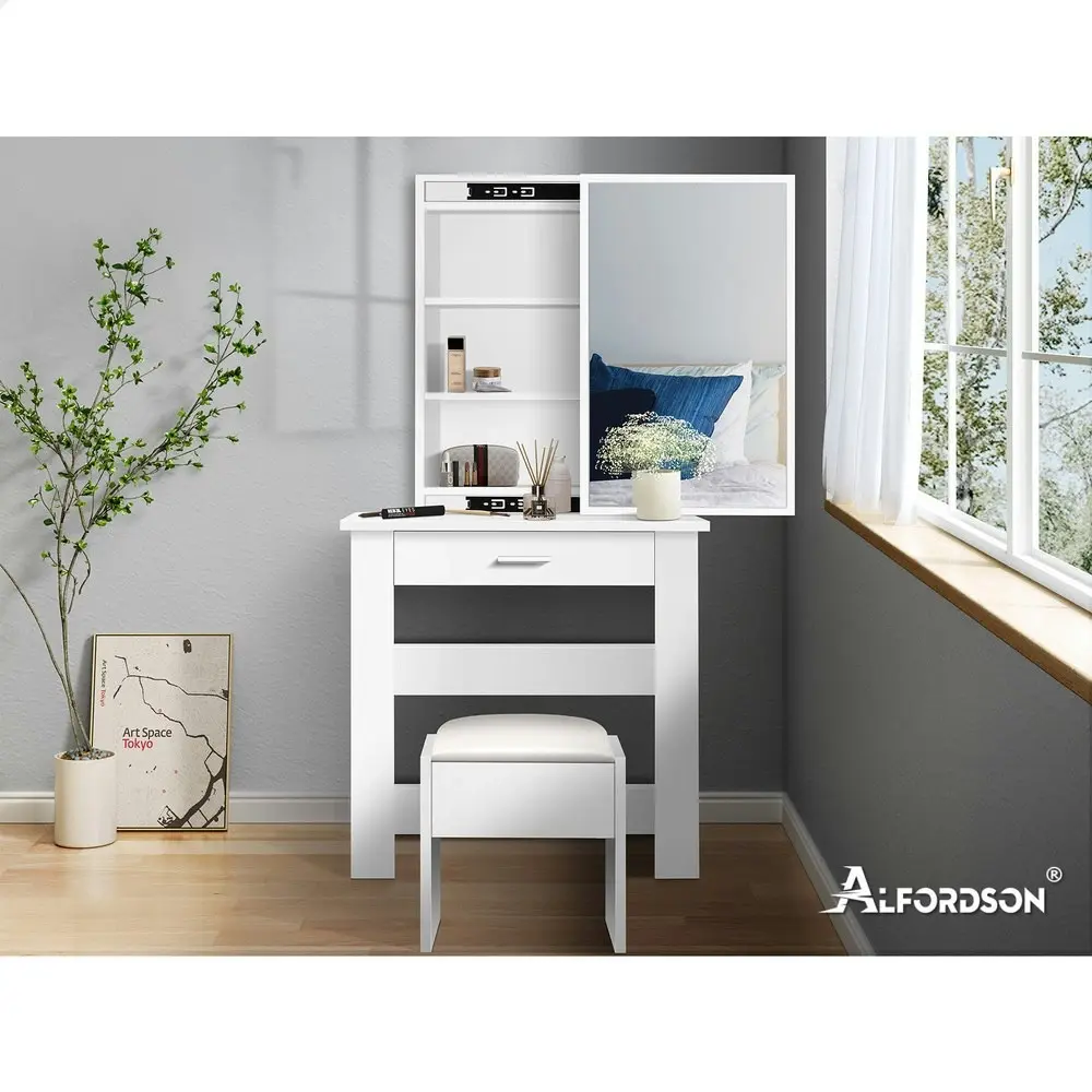 Alfordson Dressing Table Stool Set Sliding Mirror White