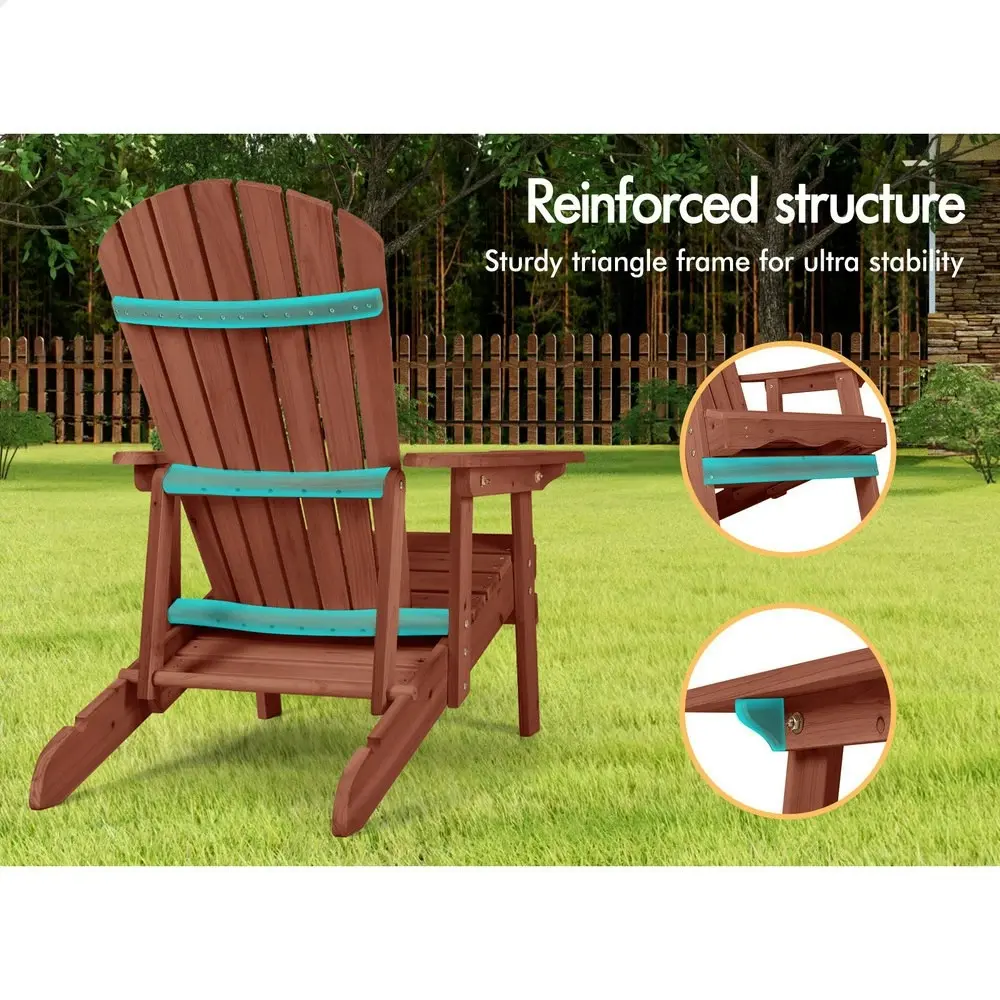 Alfordson Adirondack Chair Table 2PCS Set Outdoor Furniture w/ Ottoman Beach Brown