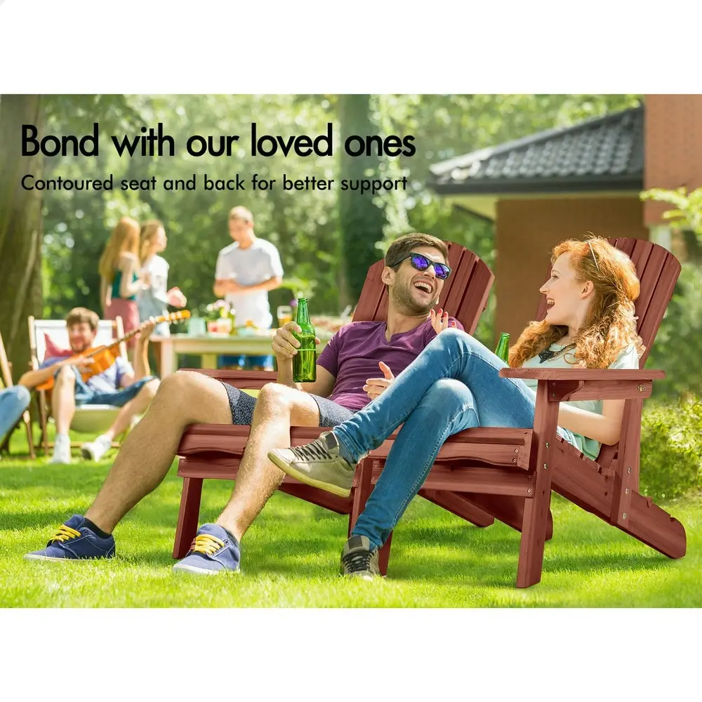 Alfordson Adirondack Chair Table 2PCS Set Outdoor Furniture w/ Ottoman Beach Brown