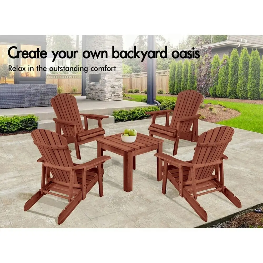 Alfordson Adirondack Chair Table 2PCS Set Outdoor Furniture w/ Ottoman Beach Brown