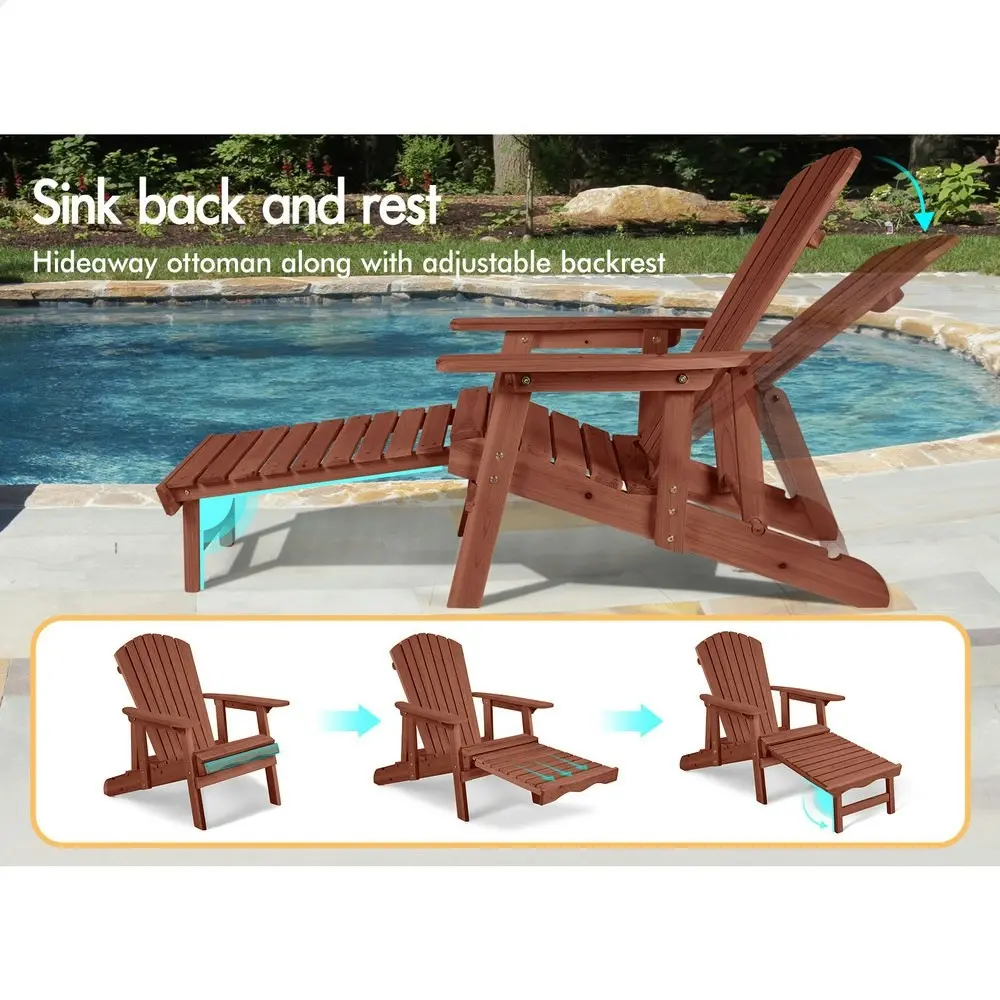 Alfordson Adirondack Chair Table 2PCS Set Outdoor Furniture w/ Ottoman Beach Brown