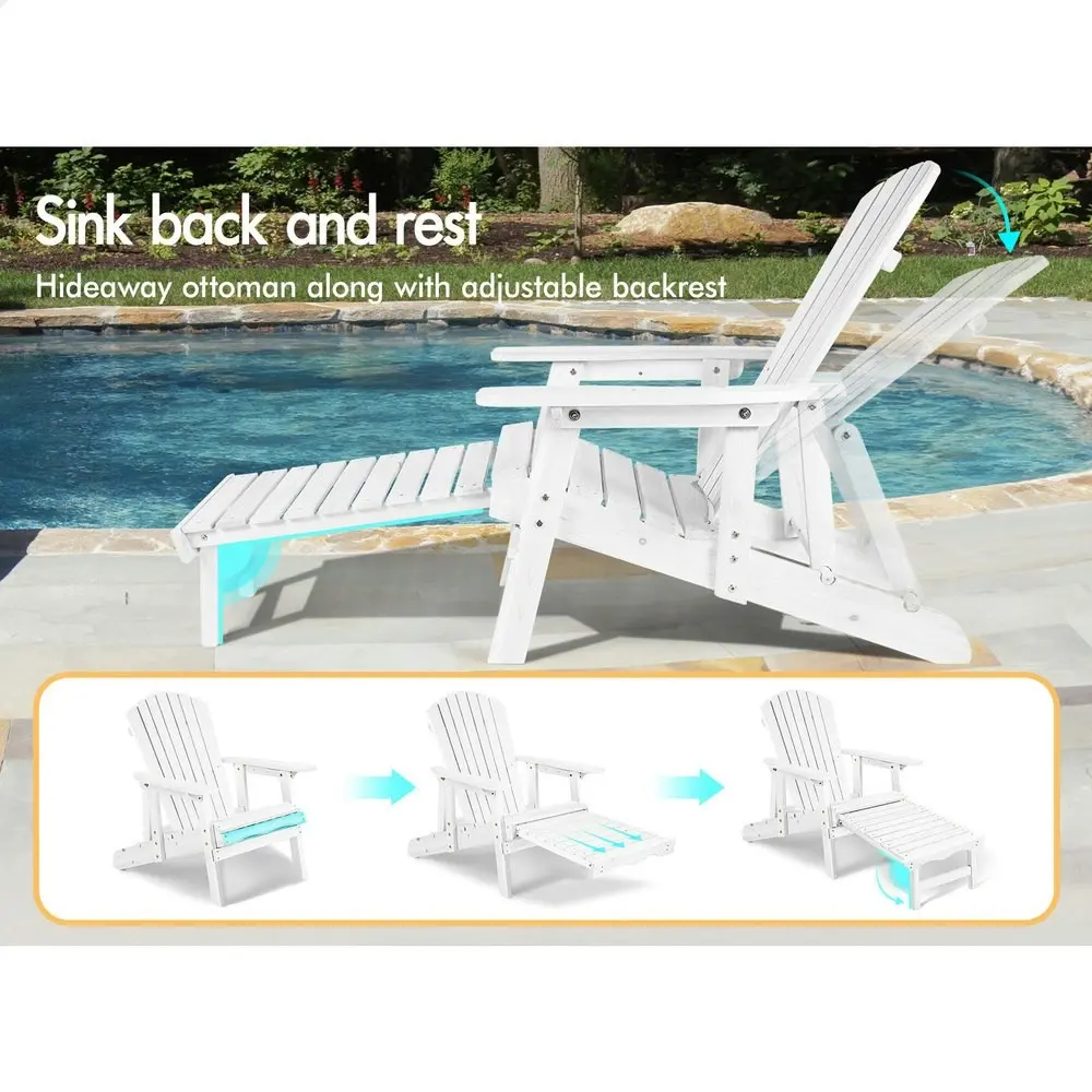 Alfordson Adirondack Chair Table 2PCS Set Outdoor Furniture w/ Ottoman Beach White