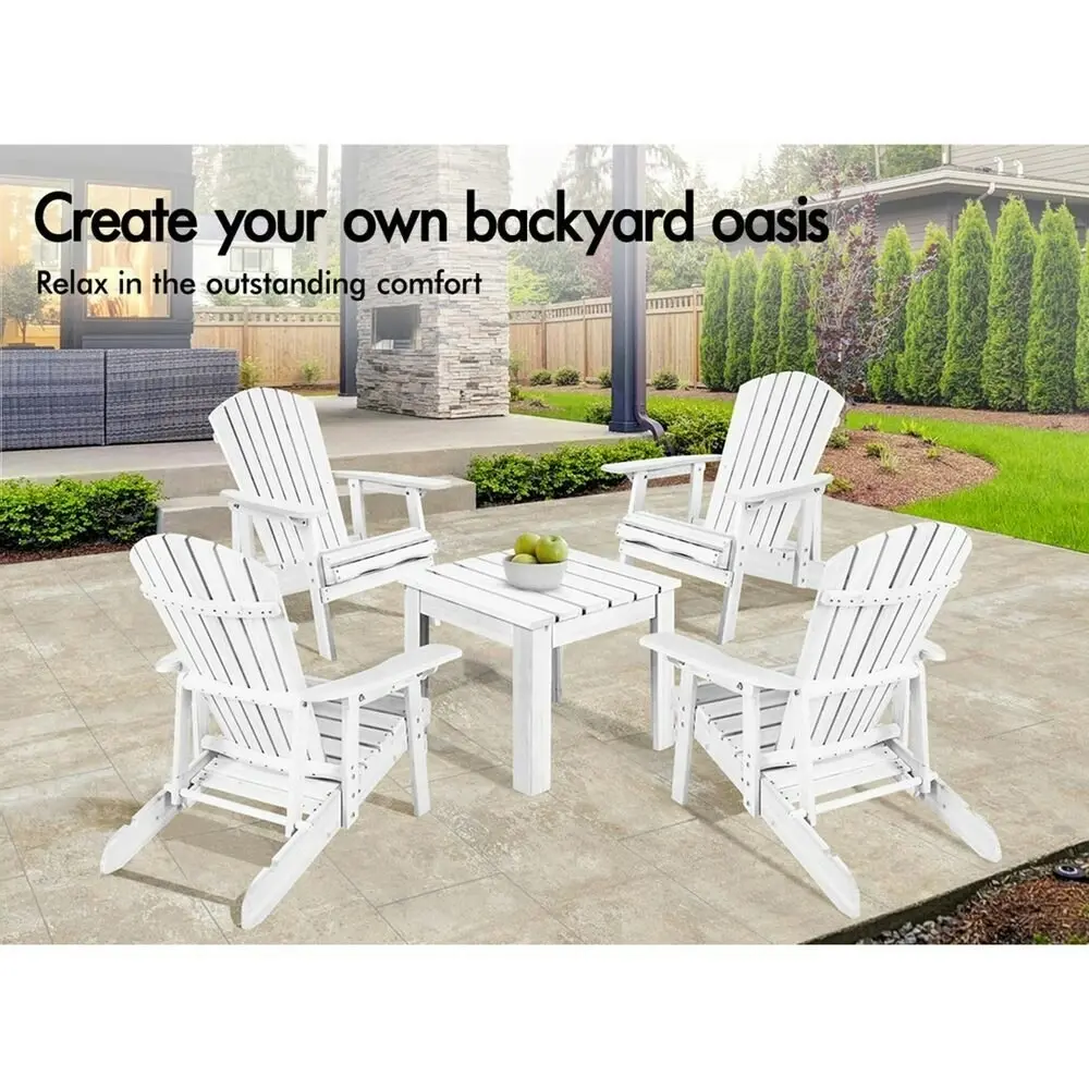 Alfordson Adirondack Chair Table 2PCS Set Outdoor Furniture w/ Ottoman Beach White