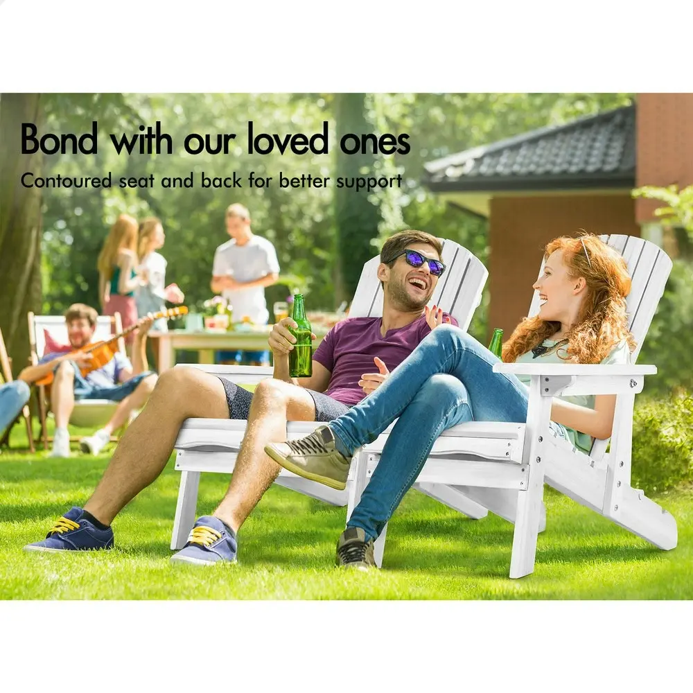 Alfordson Adirondack Chair Table 2PCS Set Outdoor Furniture w/ Ottoman Beach White