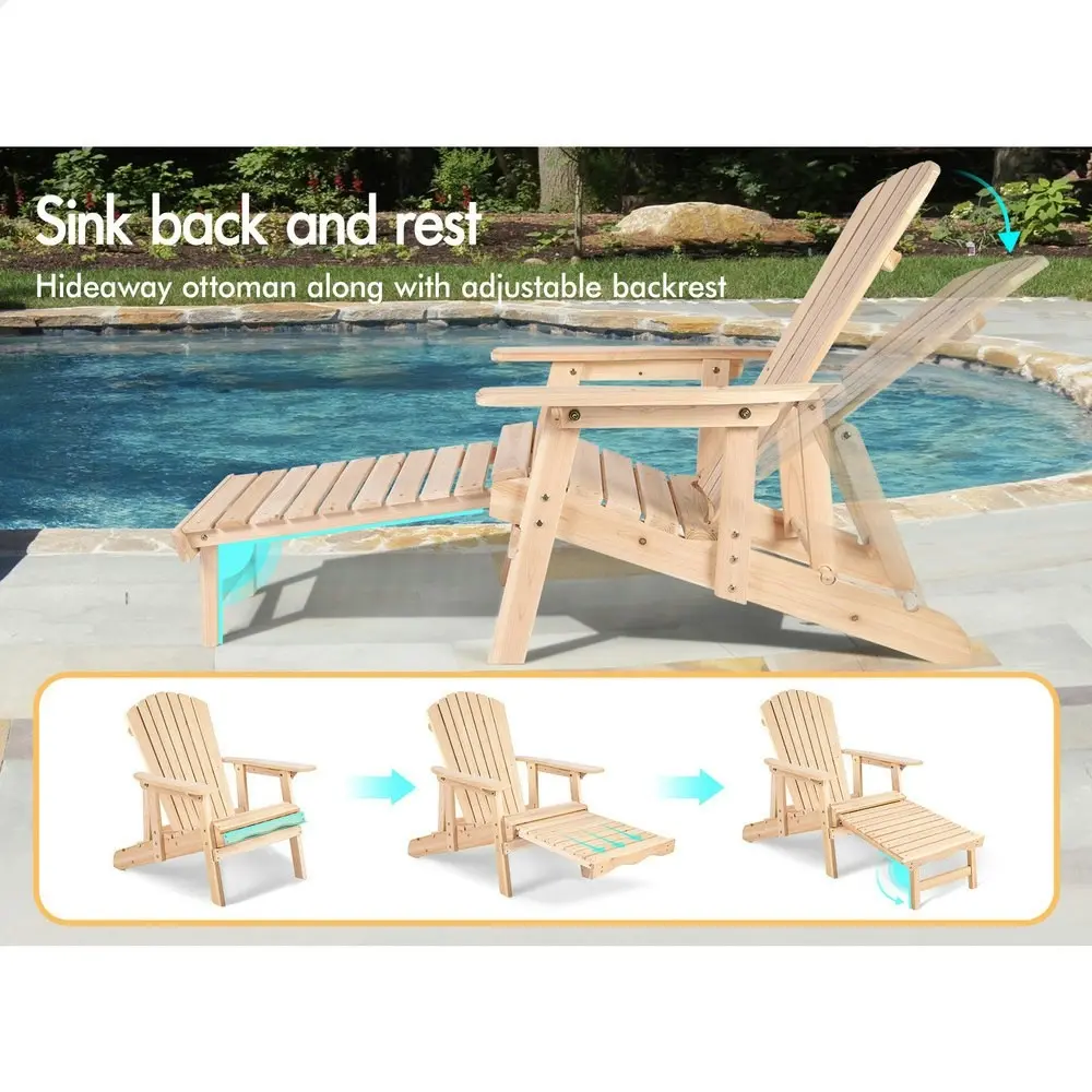 Alfordson Adirondack Chair Table 2PCS Set Outdoor Furniture w/ Ottoman Beach Wood