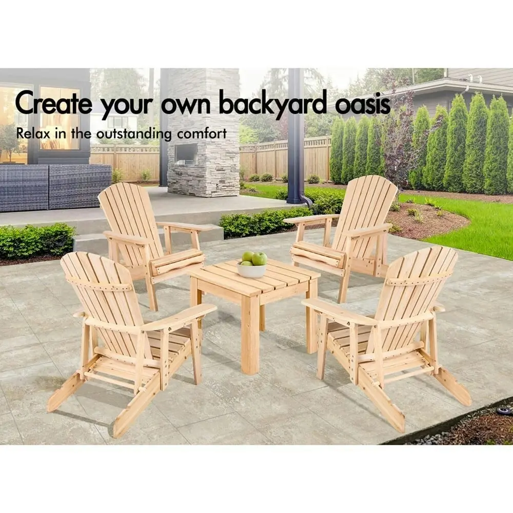 Alfordson Adirondack Chair Table 2PCS Set Outdoor Furniture w/ Ottoman Beach Wood