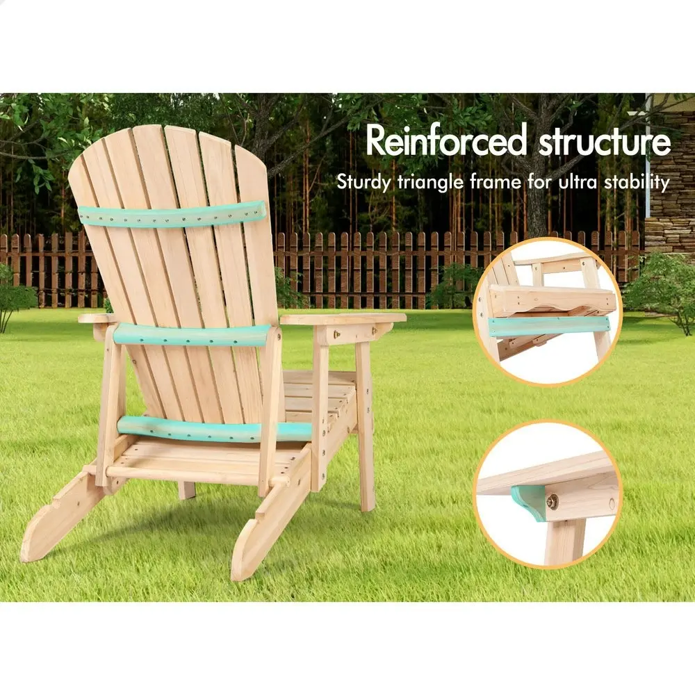 Alfordson Adirondack Chair Table 2PCS Set Outdoor Furniture w/ Ottoman Beach Wood