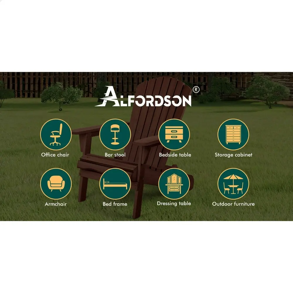 Alfordson 2x Outdoor Chairs Wooden Adirondack Patio Furniture Beach Garden Brown