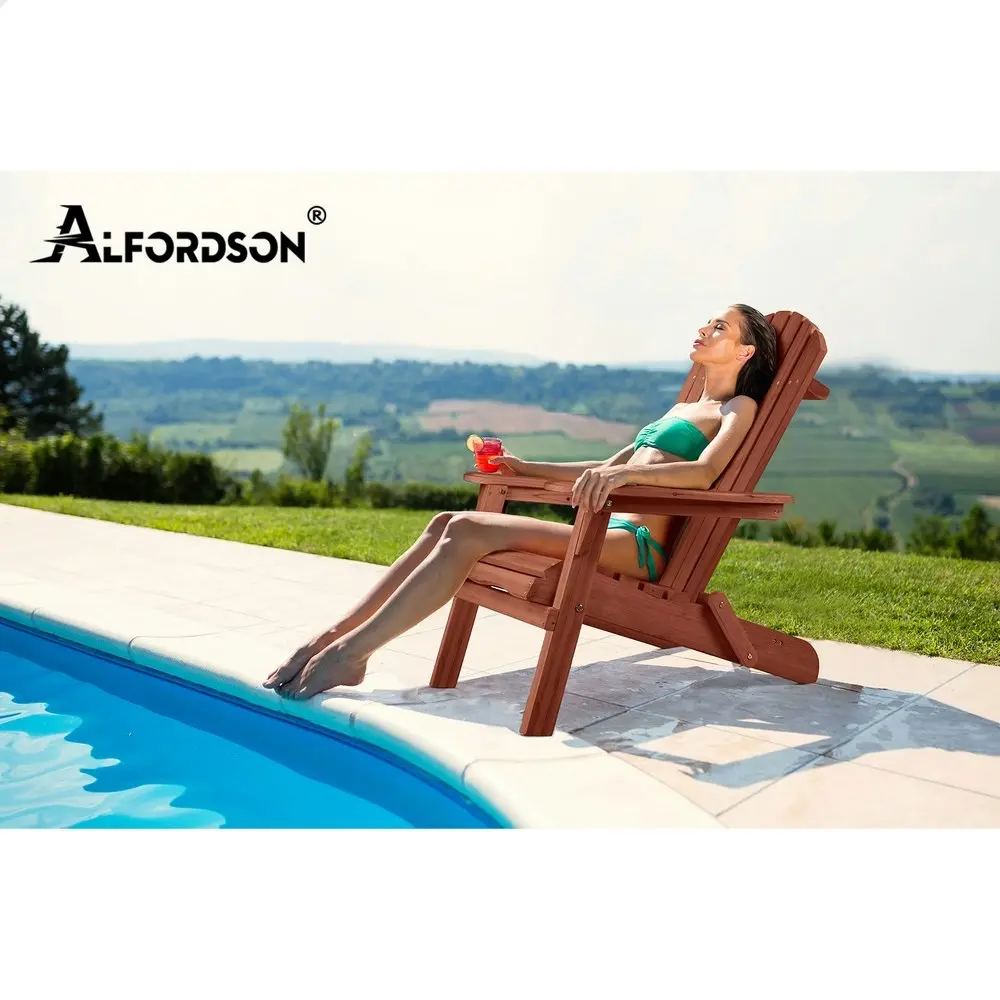 Alfordson 2x Outdoor Chairs Wooden Adirondack Patio Furniture Beach Garden Brown