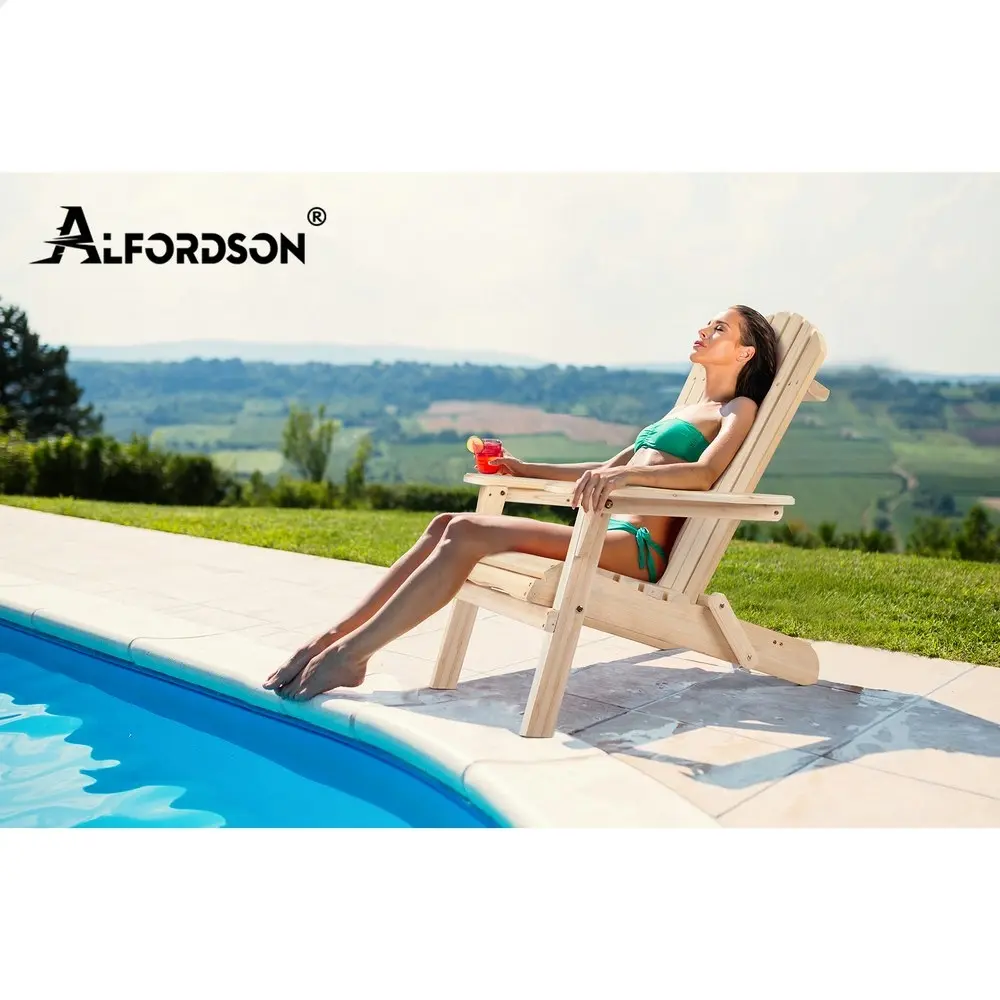 Alfordson 2x Outdoor Chairs Wooden Adirondack Patio Furniture Beach Garden Wood