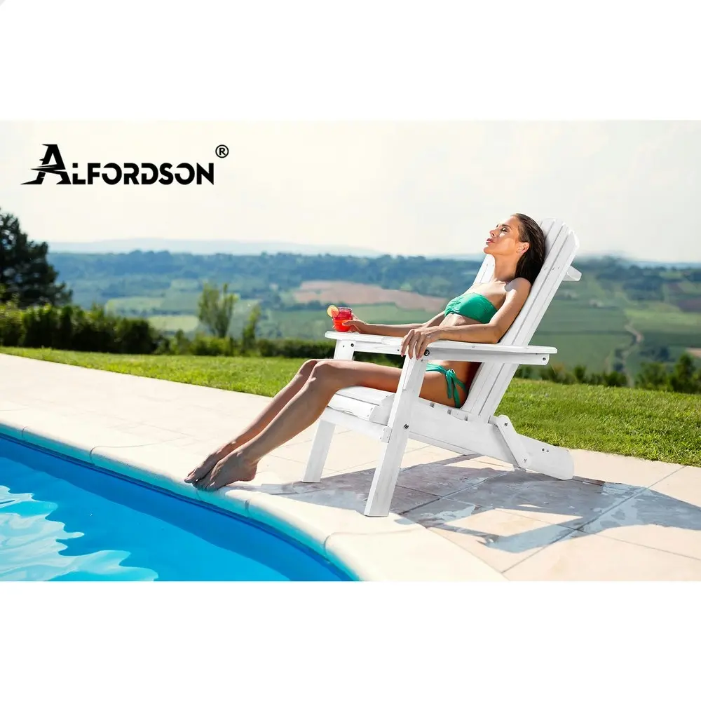 Alfordson 2x Outdoor Chairs Wooden Adirondack Patio Furniture Beach Garden White