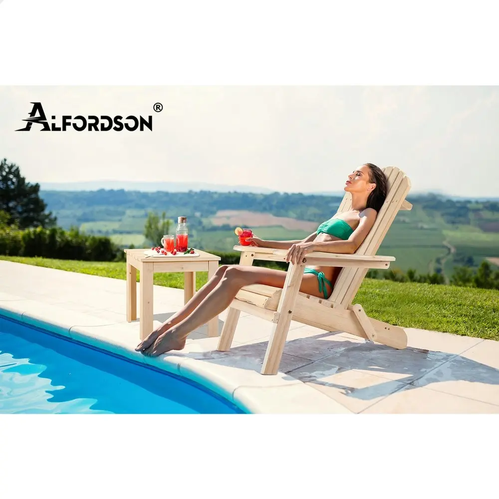 Alfordson Adirondack Chairs Table 3PCS Set Wooden Outdoor Furniture Beach Wood