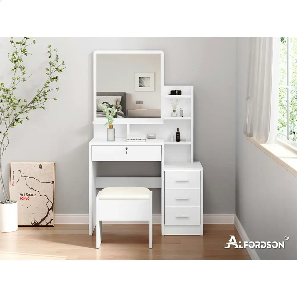 Alfordson Dressing Table Stool Set Drawer Shelf White