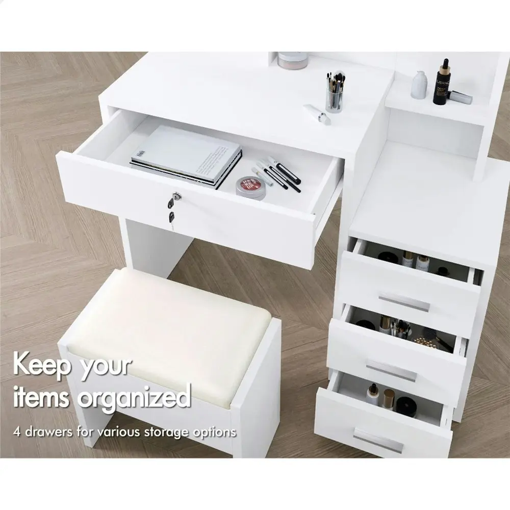 Alfordson Dressing Table Stool Set Drawer Shelf White