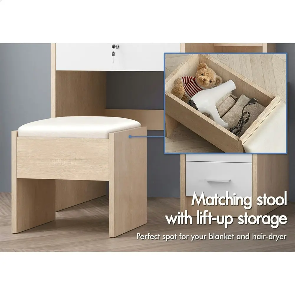 Alfordson Dressing Table Stool Set Drawer Shelf Oak