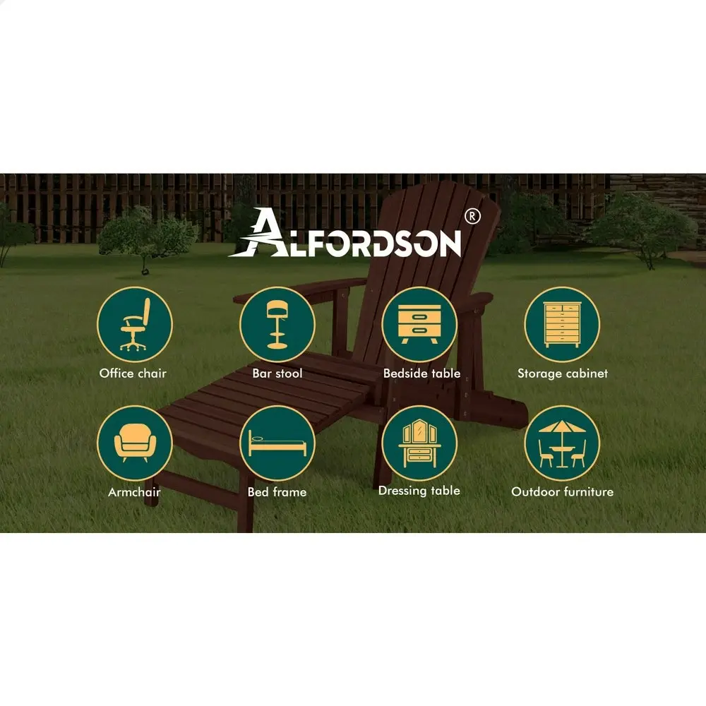 Alfordson 2x Outdoor Chairs Wooden Adirondack w/ Ottoman Patio Beach Garden Brown