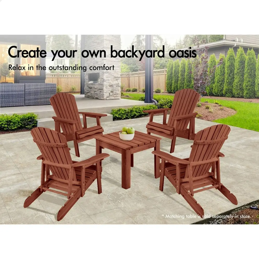 Alfordson 2x Outdoor Chairs Wooden Adirondack w/ Ottoman Patio Beach Garden Brown