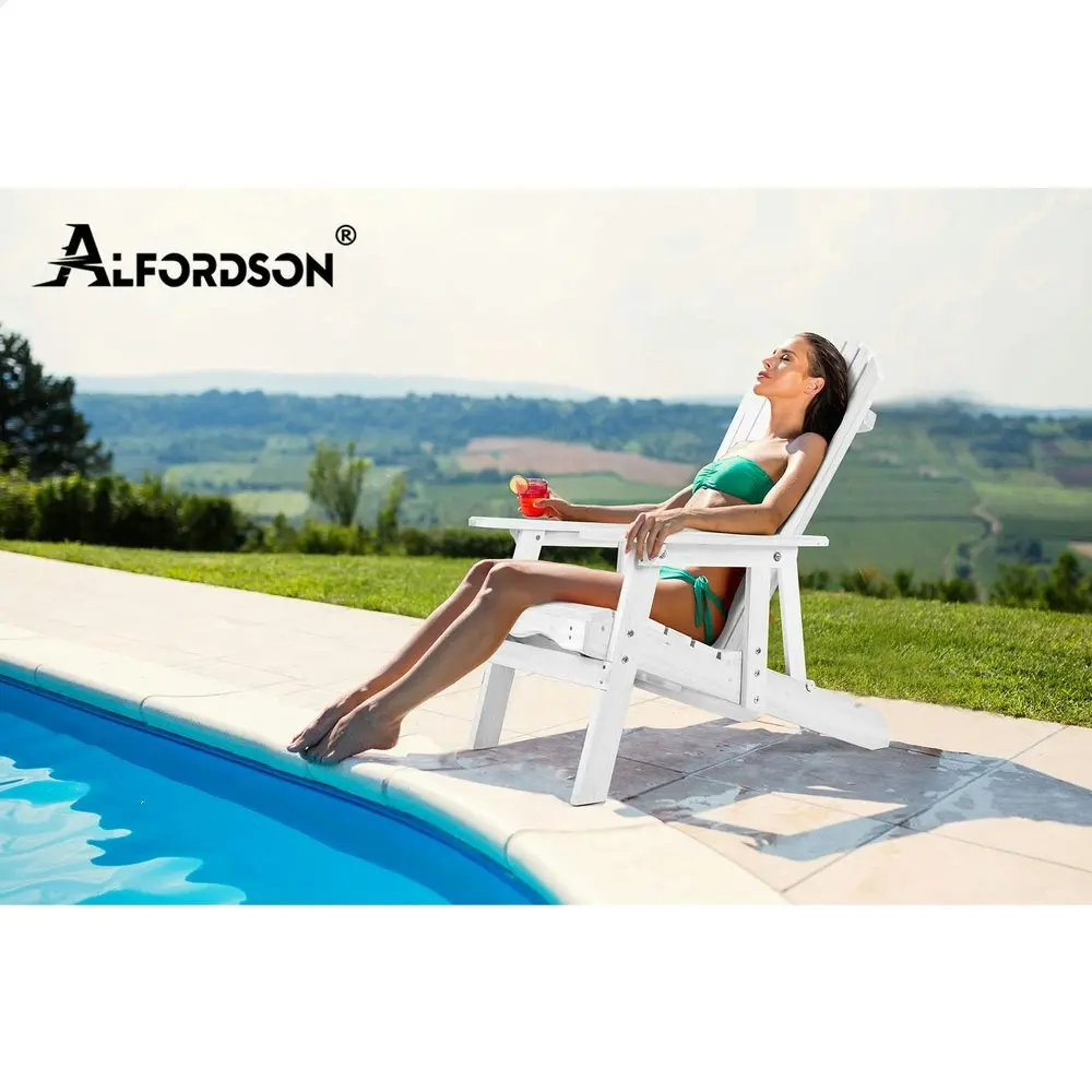 Alfordson 2x Outdoor Chairs Wooden Adirondack w/ Ottoman Patio Beach Garden White