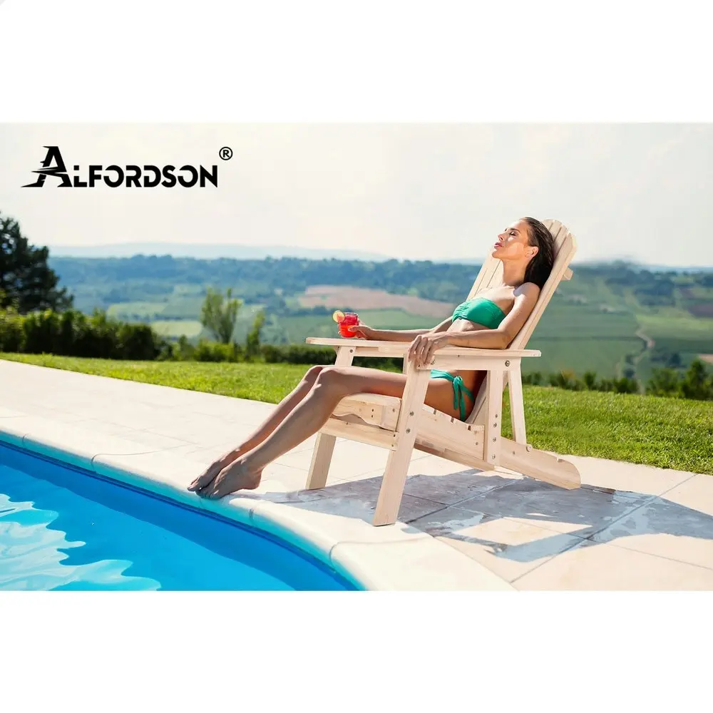 Alfordson 2x Outdoor Chairs Wooden Adirondack w/ Ottoman Patio Beach Garden Wood