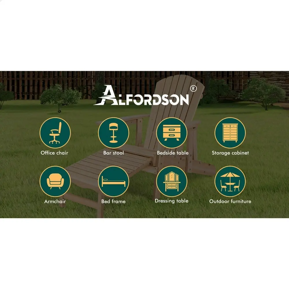 Alfordson 2x Outdoor Chairs Wooden Adirondack w/ Ottoman Patio Beach Garden Wood