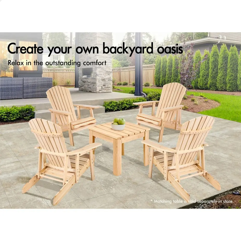 Alfordson 2x Outdoor Chairs Wooden Adirondack w/ Ottoman Patio Beach Garden Wood