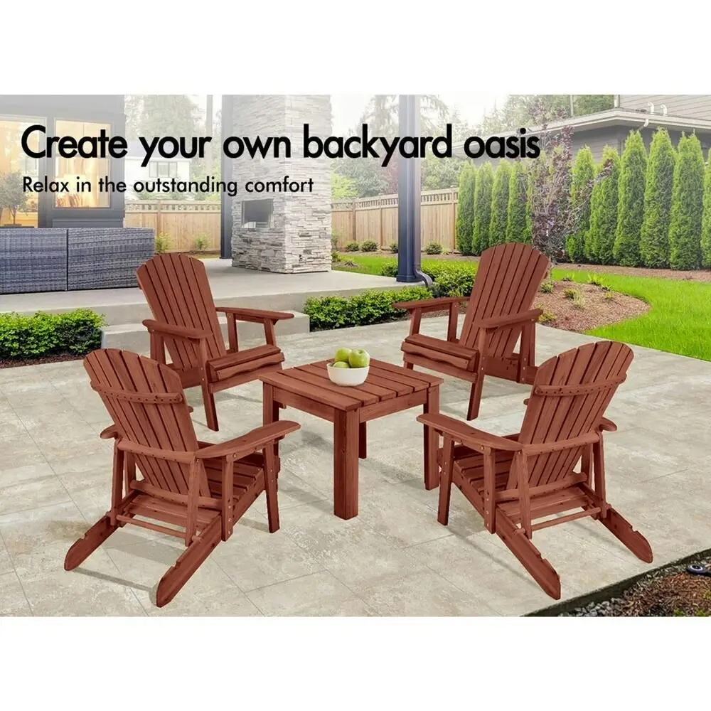 Alfordson Adirondack Chairs Table 3PCS Set Outdoor Furniture w/ Ottoman Beach Brown