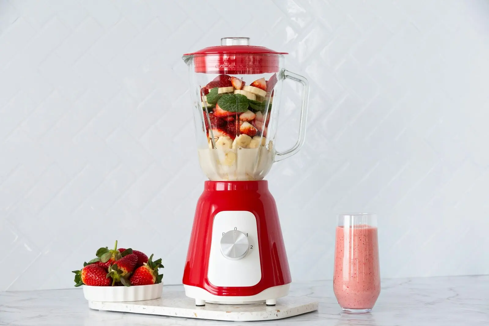 500W Glass Blender with Two Adjustable Speeds 1.5L - Red