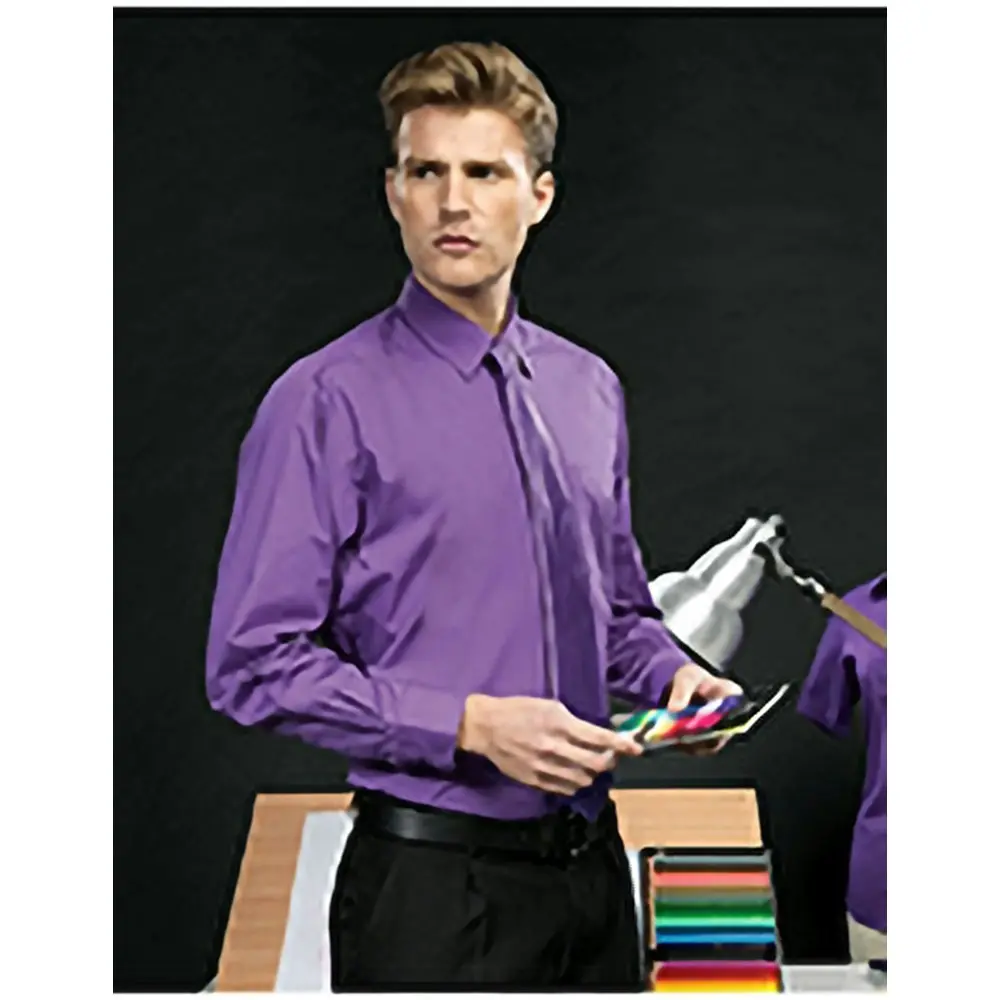 Premier Mens Long Sleeve Formal Plain Work Poplin Shirt