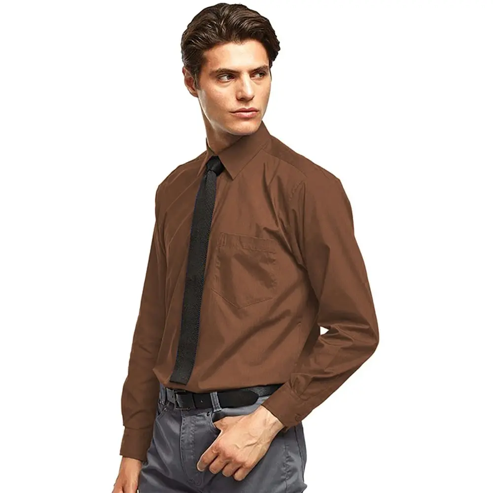 Premier Mens Long Sleeve Formal Plain Work Poplin Shirt