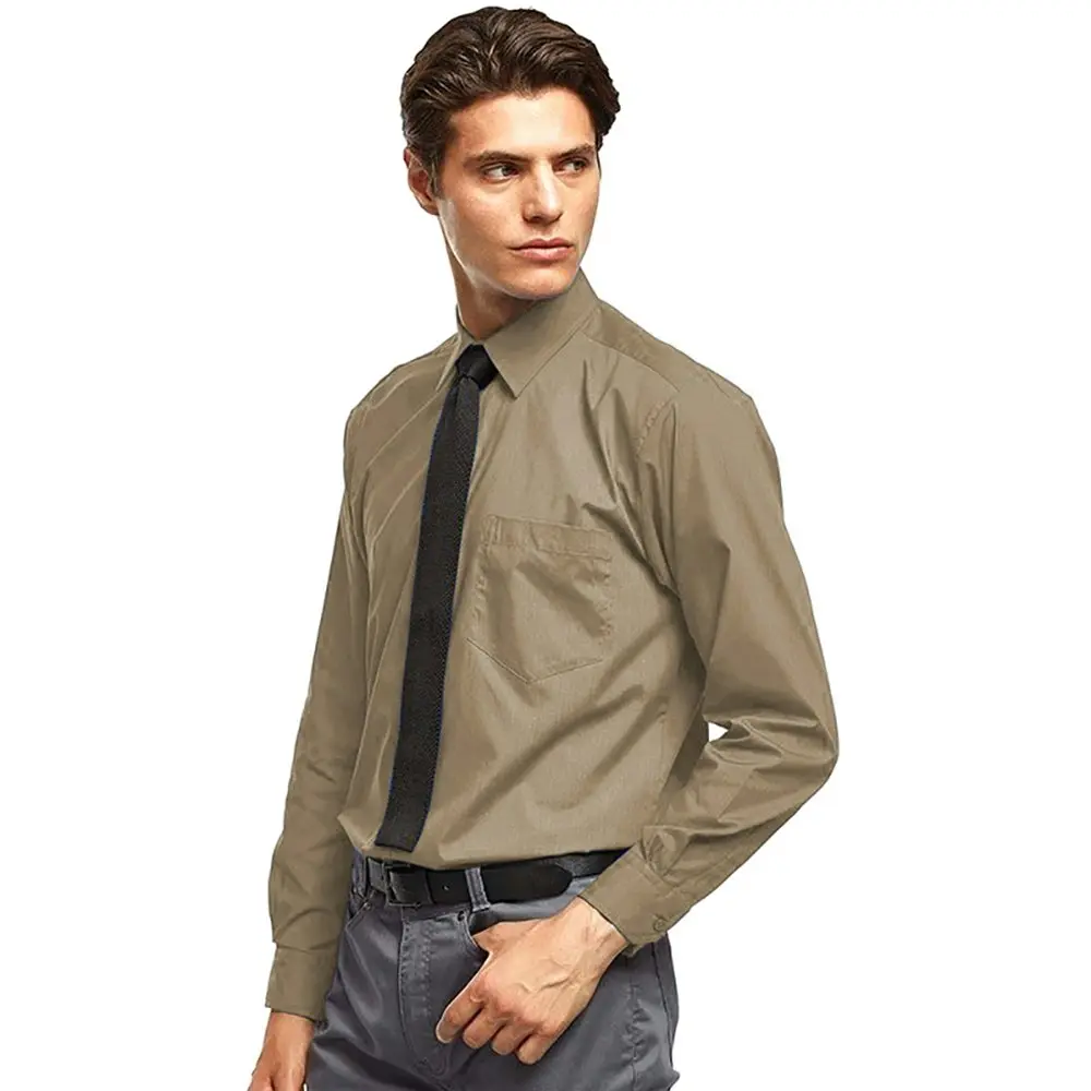 Premier Mens Long Sleeve Formal Plain Work Poplin Shirt