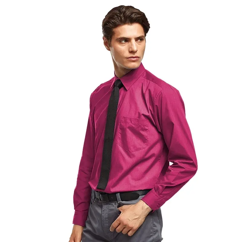 Premier Mens Long Sleeve Formal Plain Work Poplin Shirt