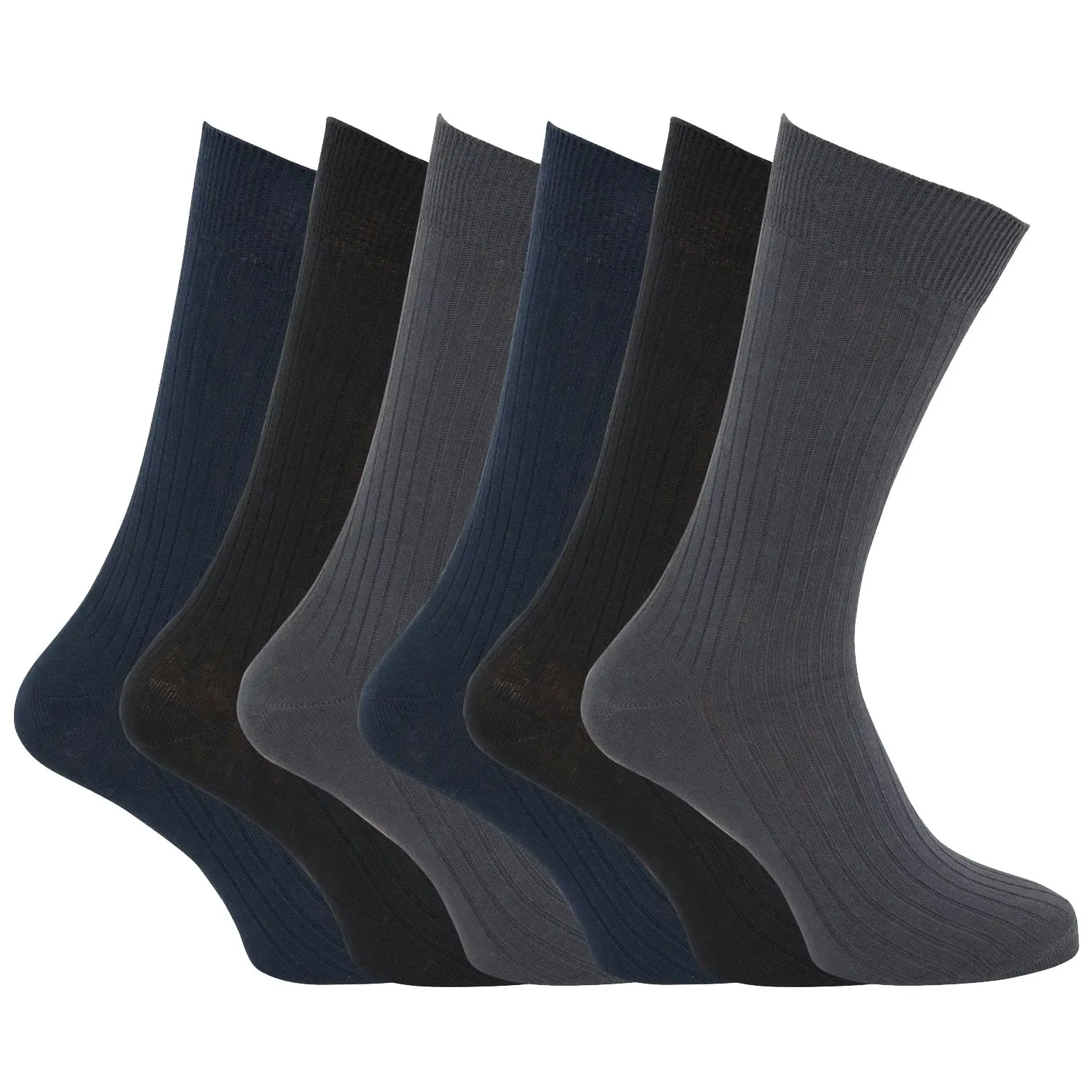 Mens 100% Cotton Ribbed Classic Socks (Pack Of 6)