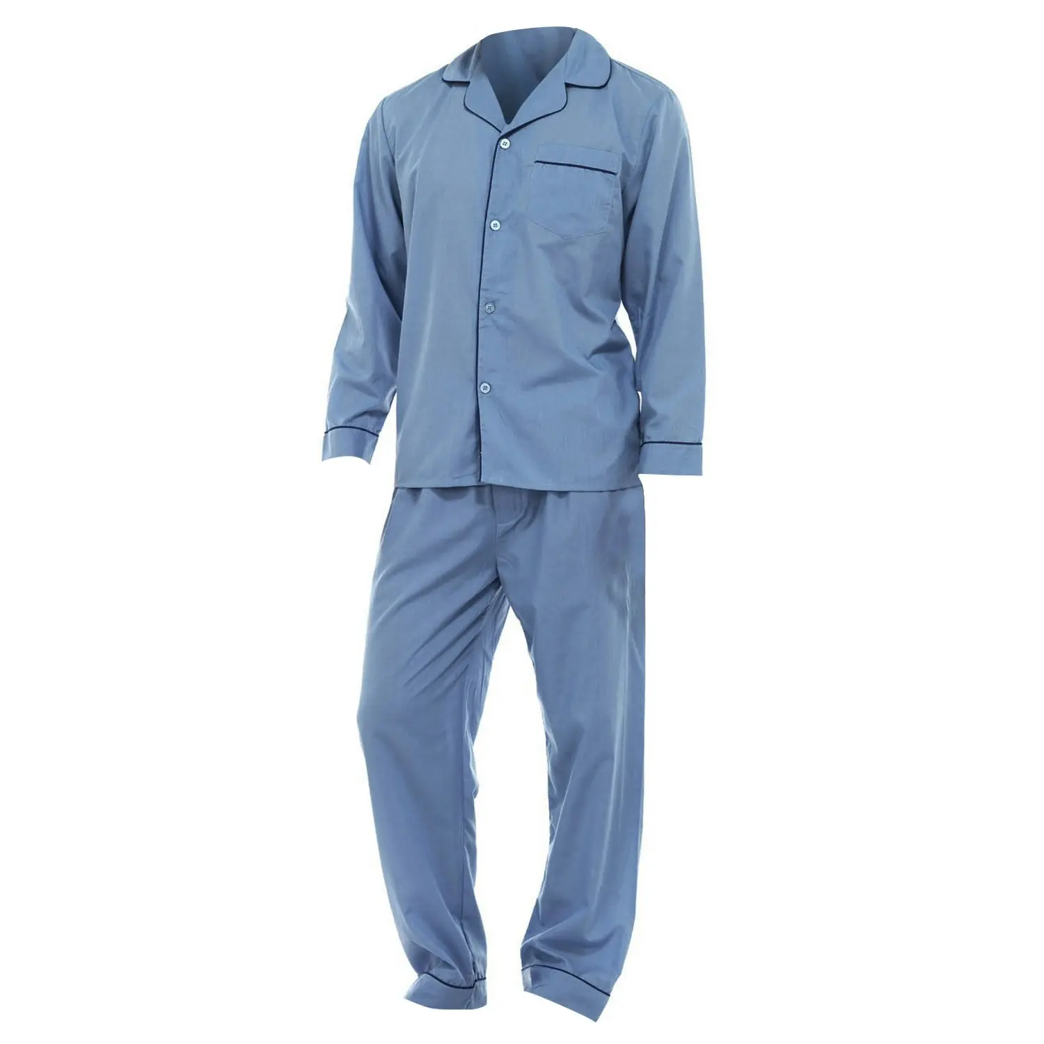 Mens Plain Long Sleeve Shirt & Trouser Bottoms Nightwear Pyjama Set