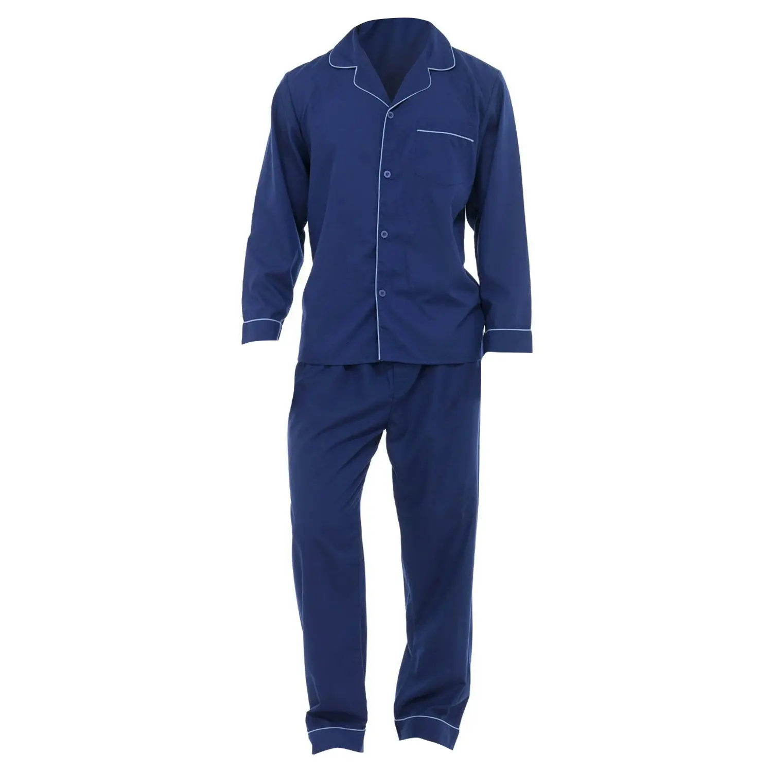 Mens Plain Long Sleeve Shirt & Trouser Bottoms Nightwear Pyjama Set