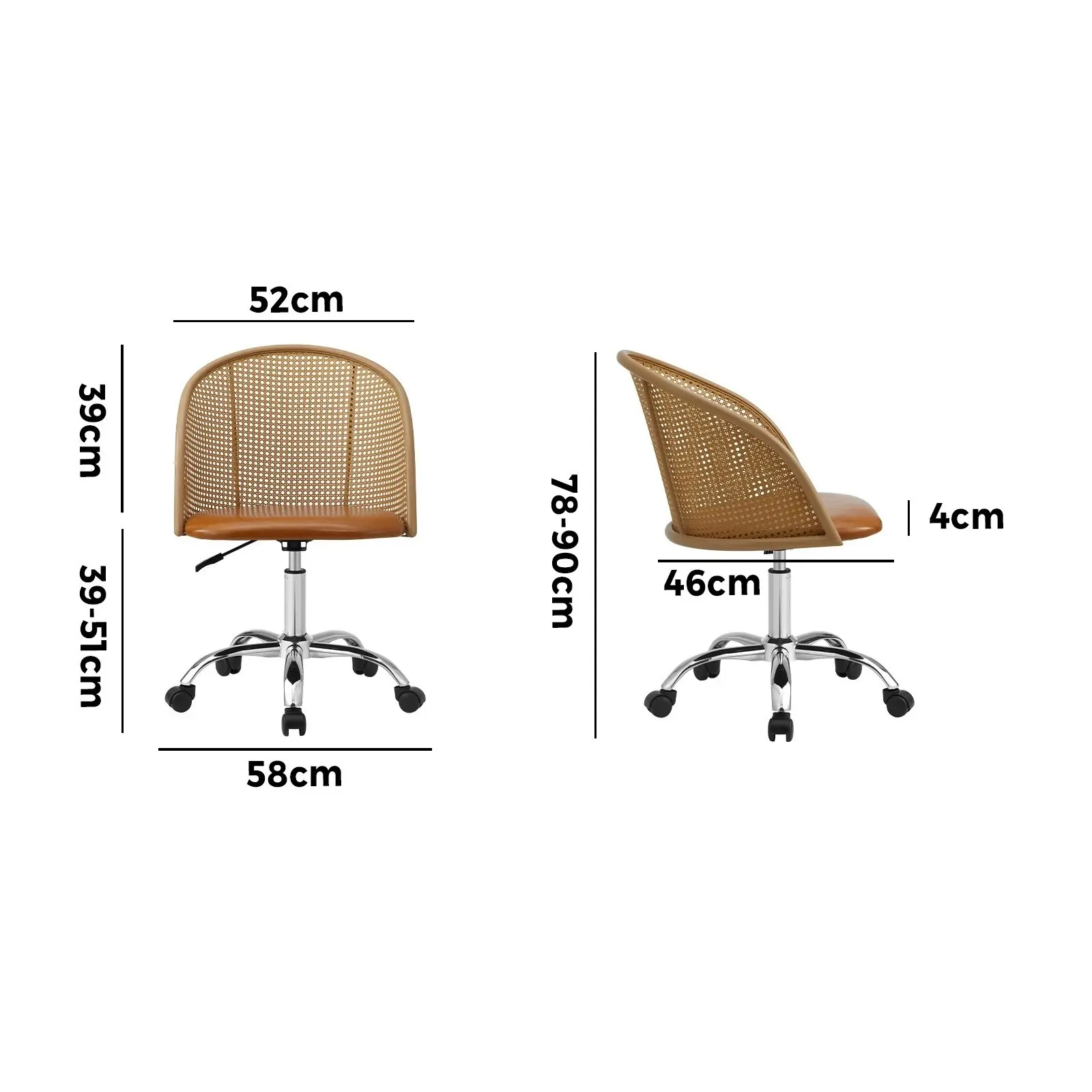 Oikiture Rattan Office Chair Executive Computer Chairs PU Leather Seat Brown