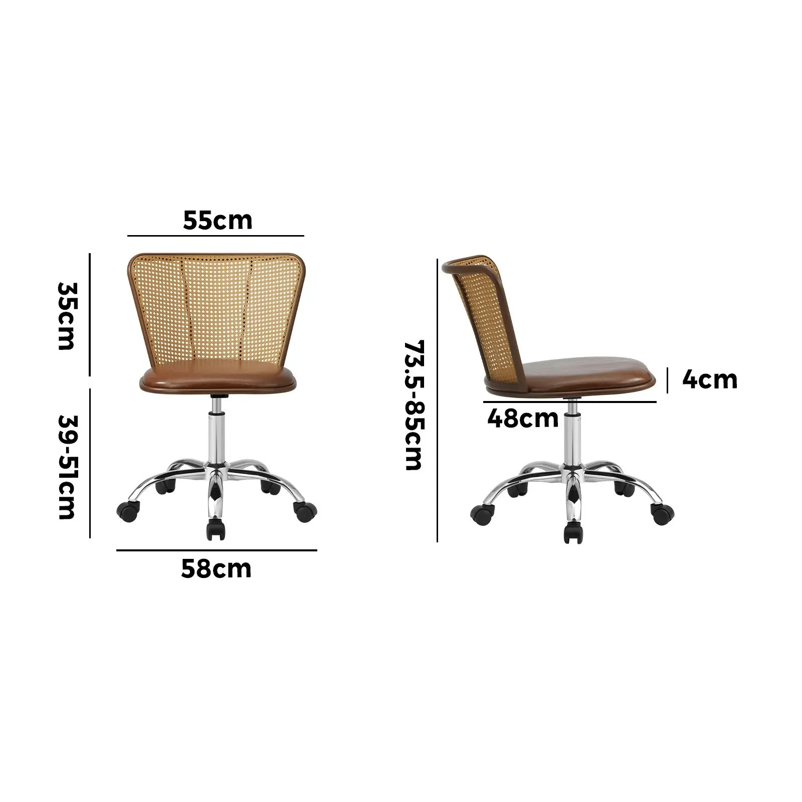 Oikiture Office Chair Executive Rattan Computer Chairs PU Leather Seat Brown