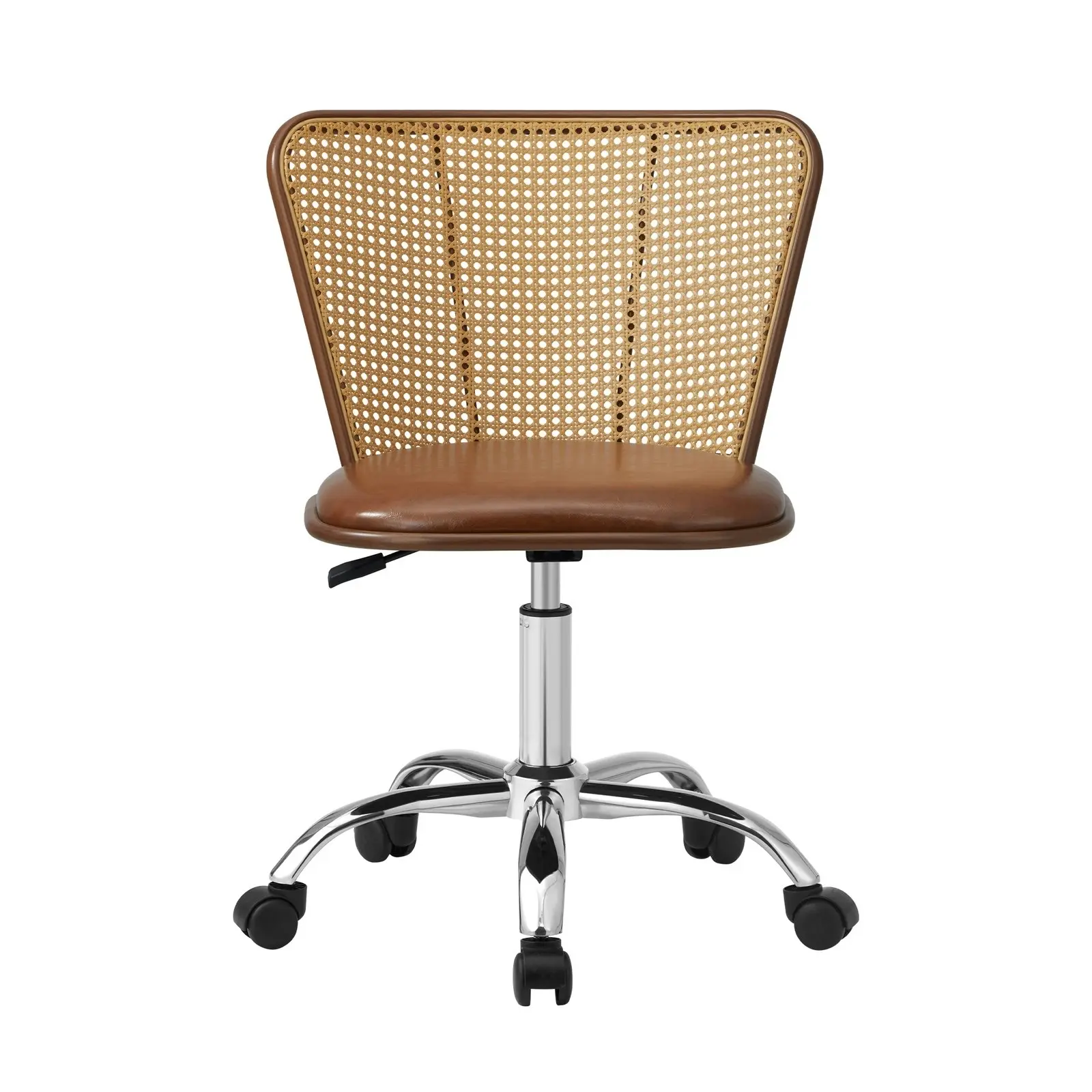 Oikiture Office Chair Executive Rattan Computer Chairs PU Leather Seat Brown