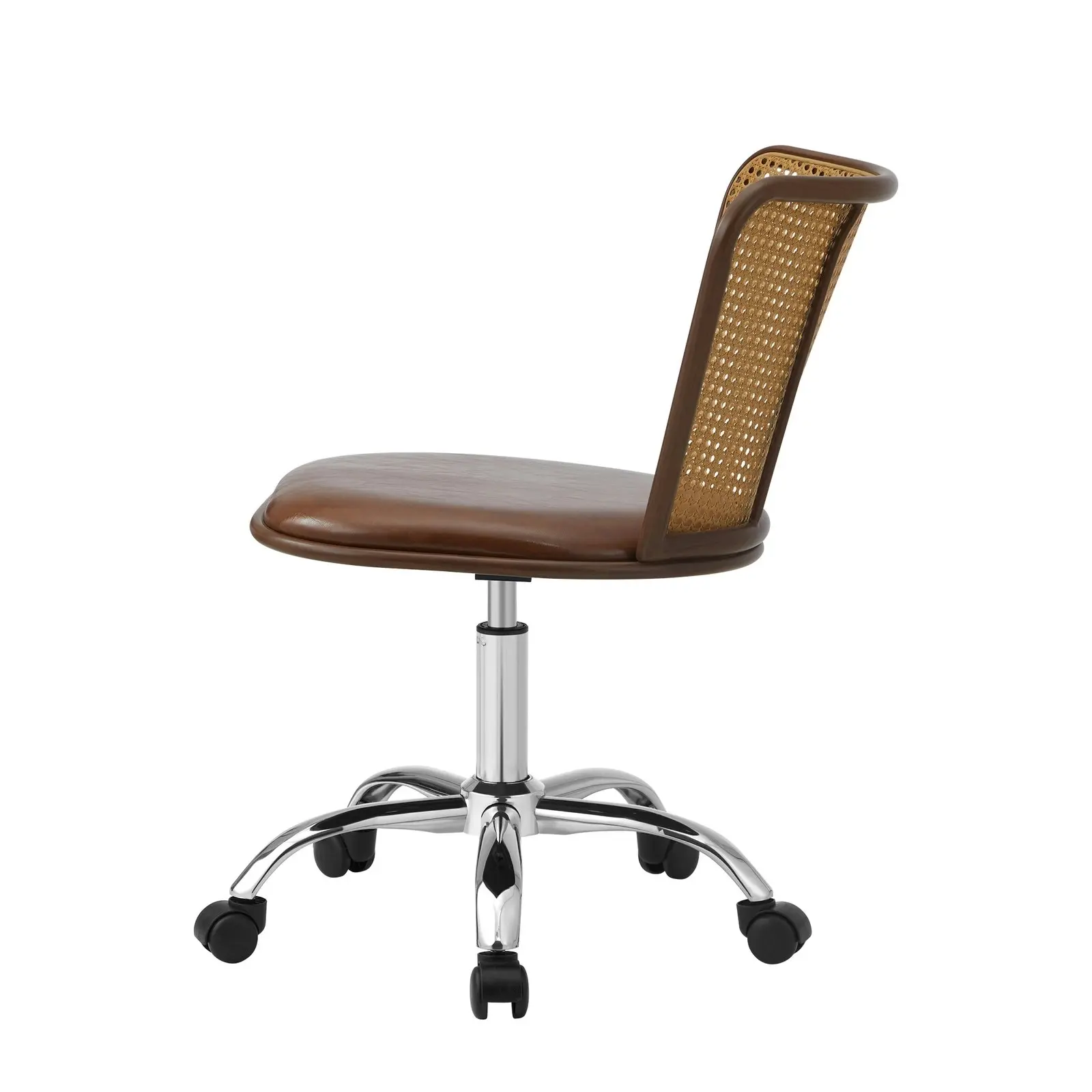 Oikiture Office Chair Executive Rattan Computer Chairs PU Leather Seat Brown