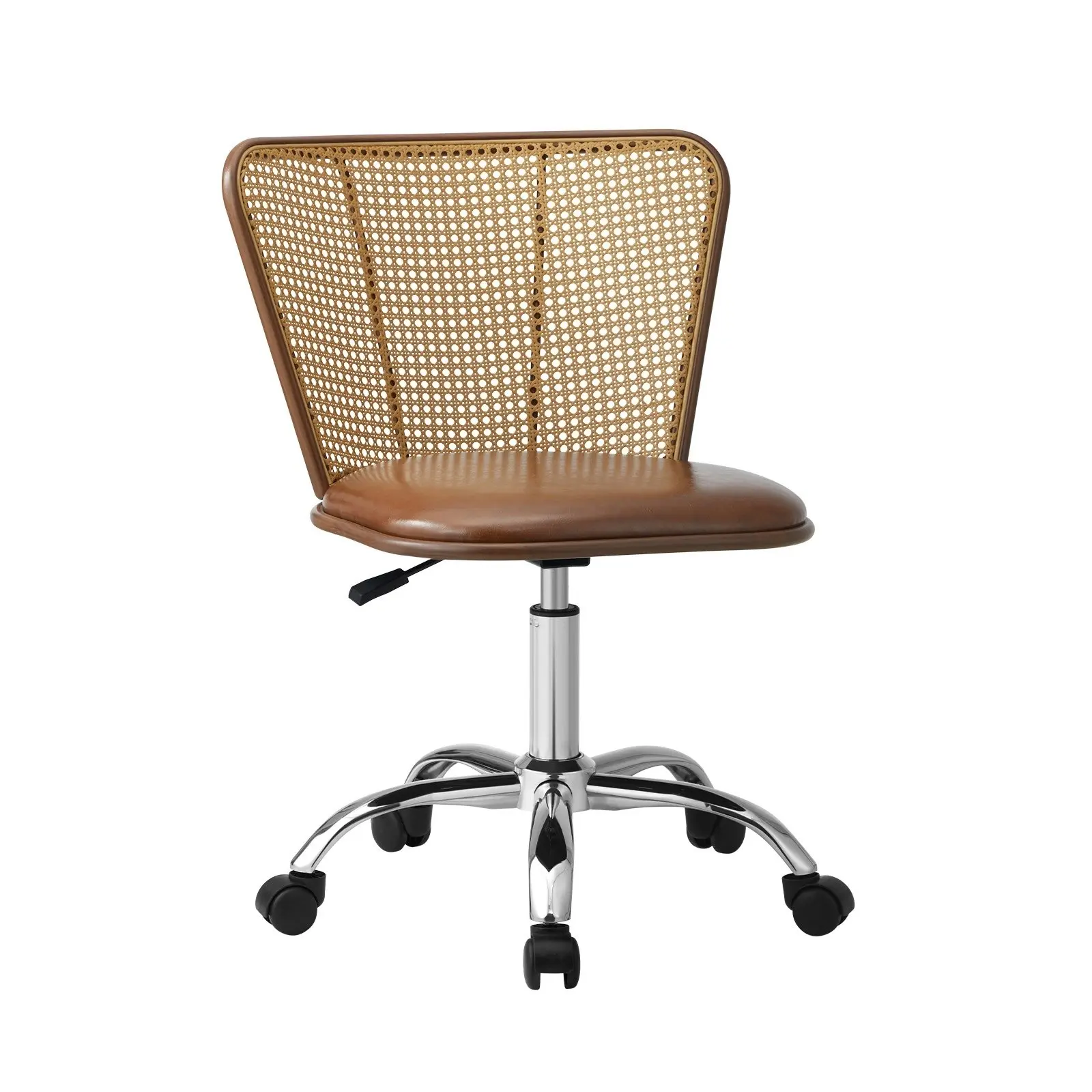 Oikiture Office Chair Executive Rattan Computer Chairs PU Leather Seat Brown