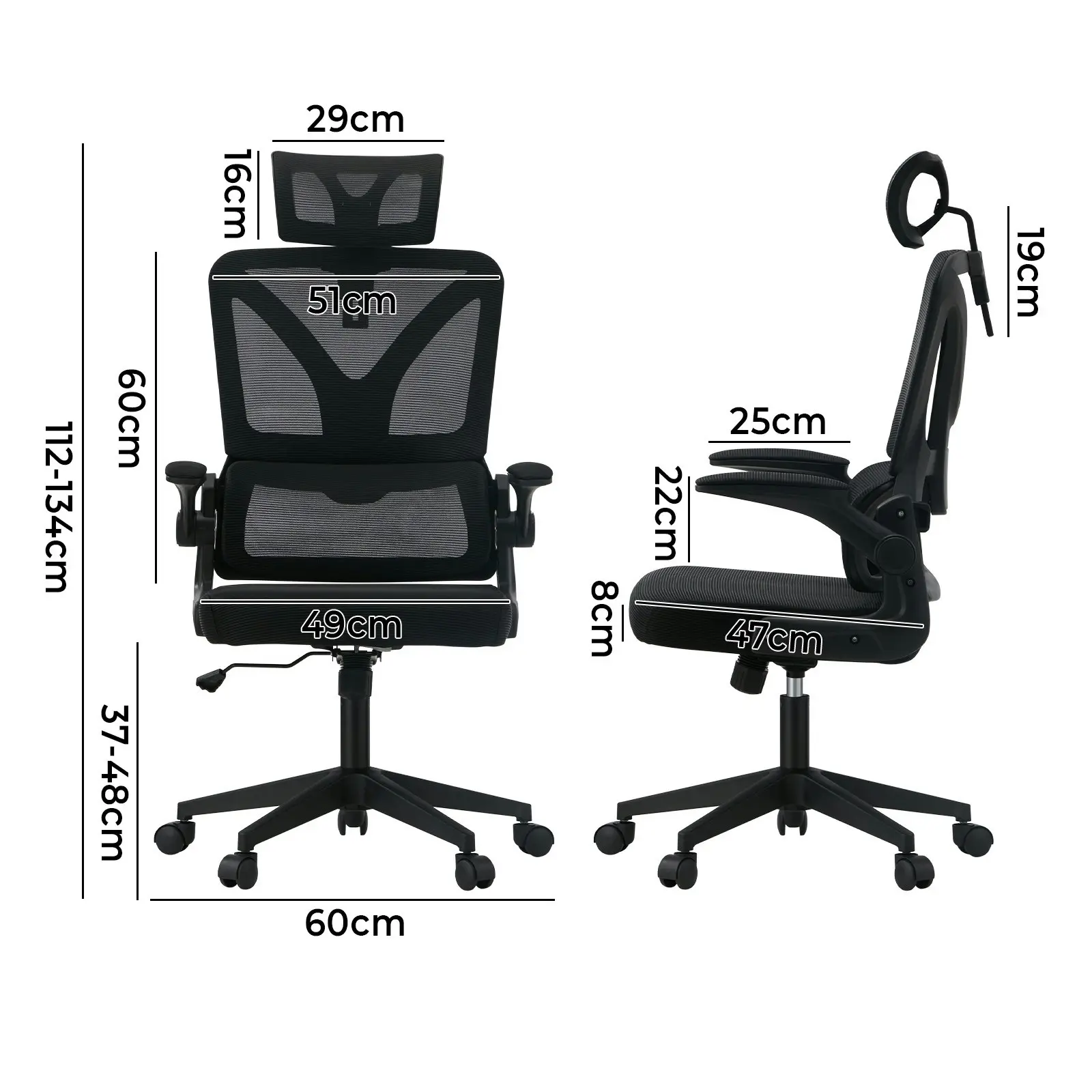 Oikiture Mesh Office Chair Adjustable Lumbar Support Reclining D-Shape Black