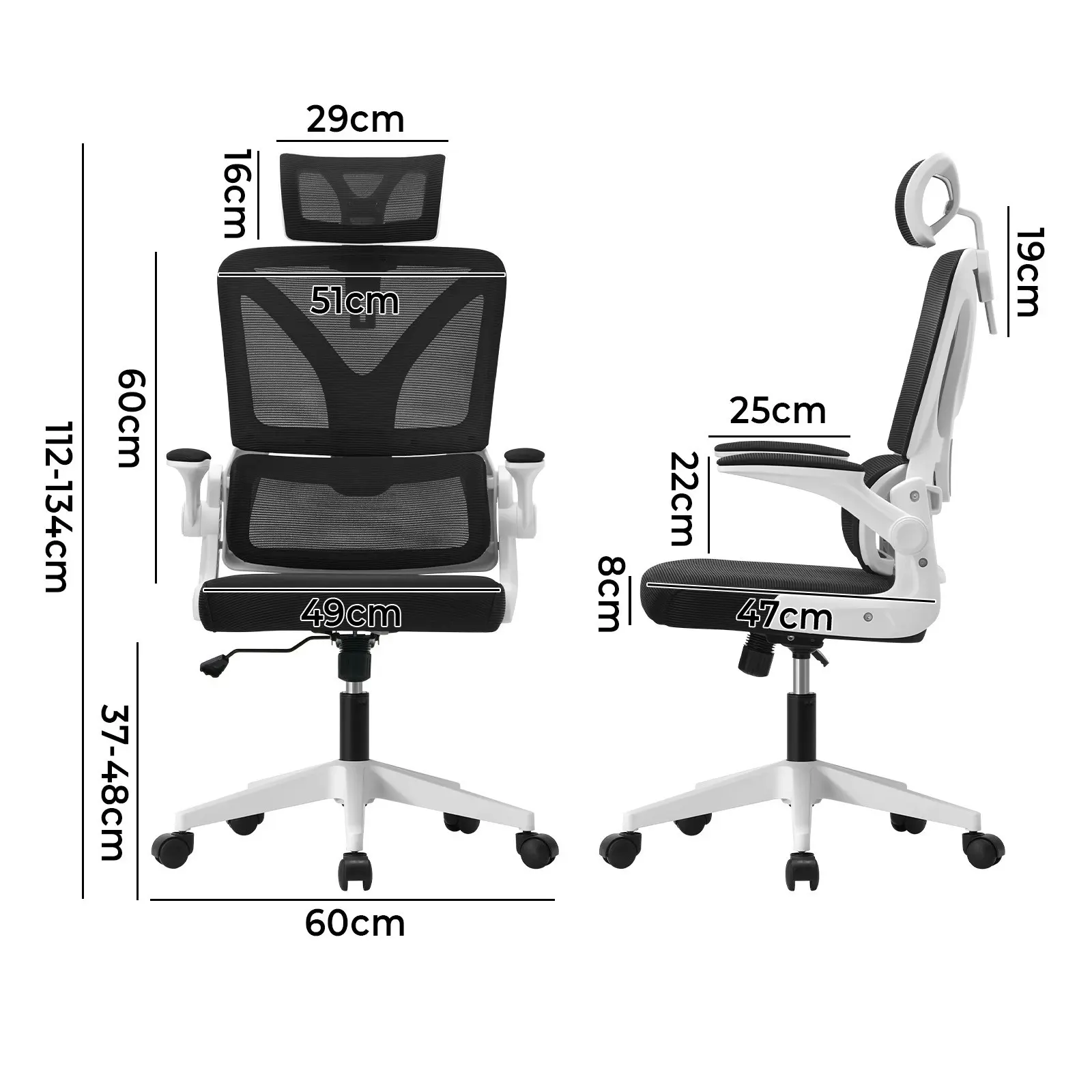 Oikiture Mesh Office Chair Adjustable Lumbar Support Reclining D-Shape White&Black