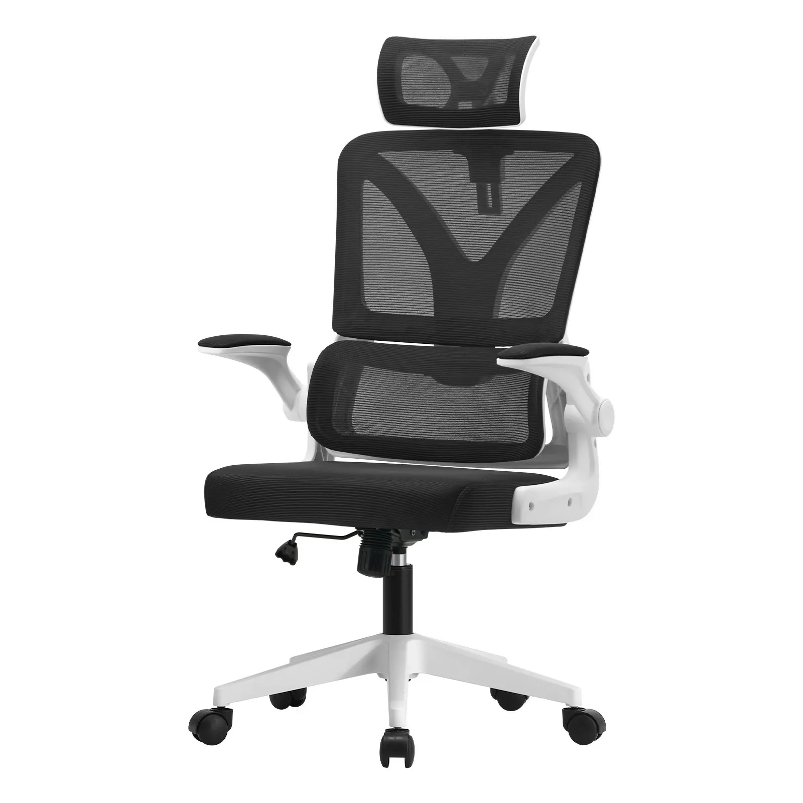 Oikiture Mesh Office Chair Adjustable Lumbar Support Reclining D-Shape White&Black