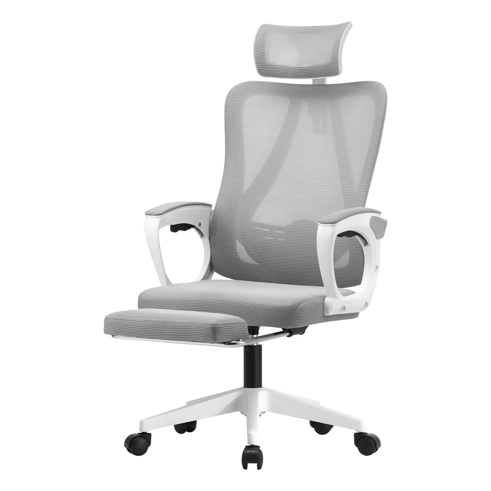 Oikiture Mesh Office Chair Adjustable Lumbar Support Reclining Footrest White