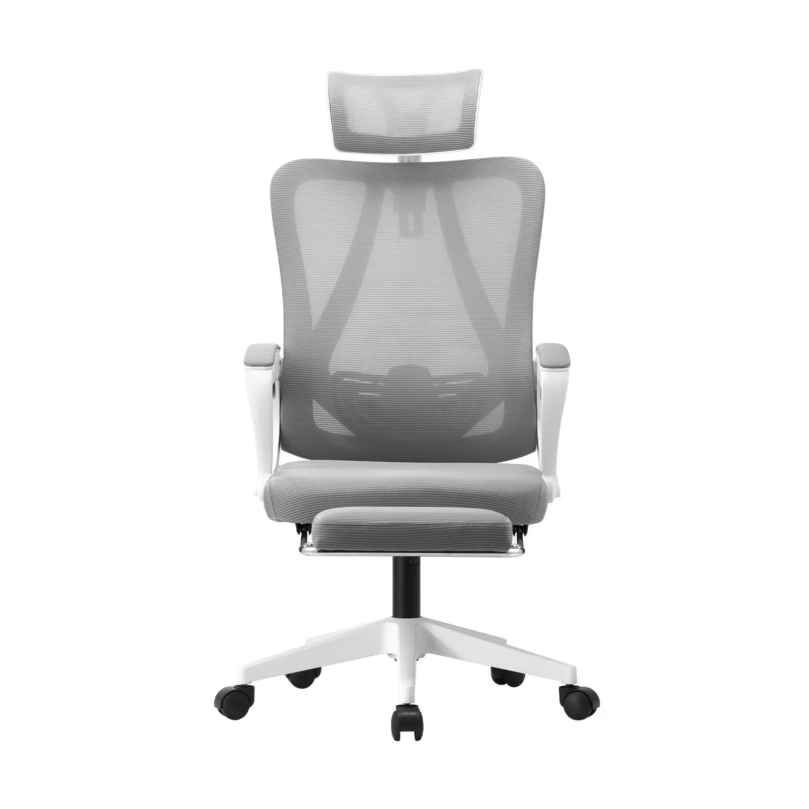 Oikiture Mesh Office Chair Adjustable Lumbar Support Reclining Footrest White