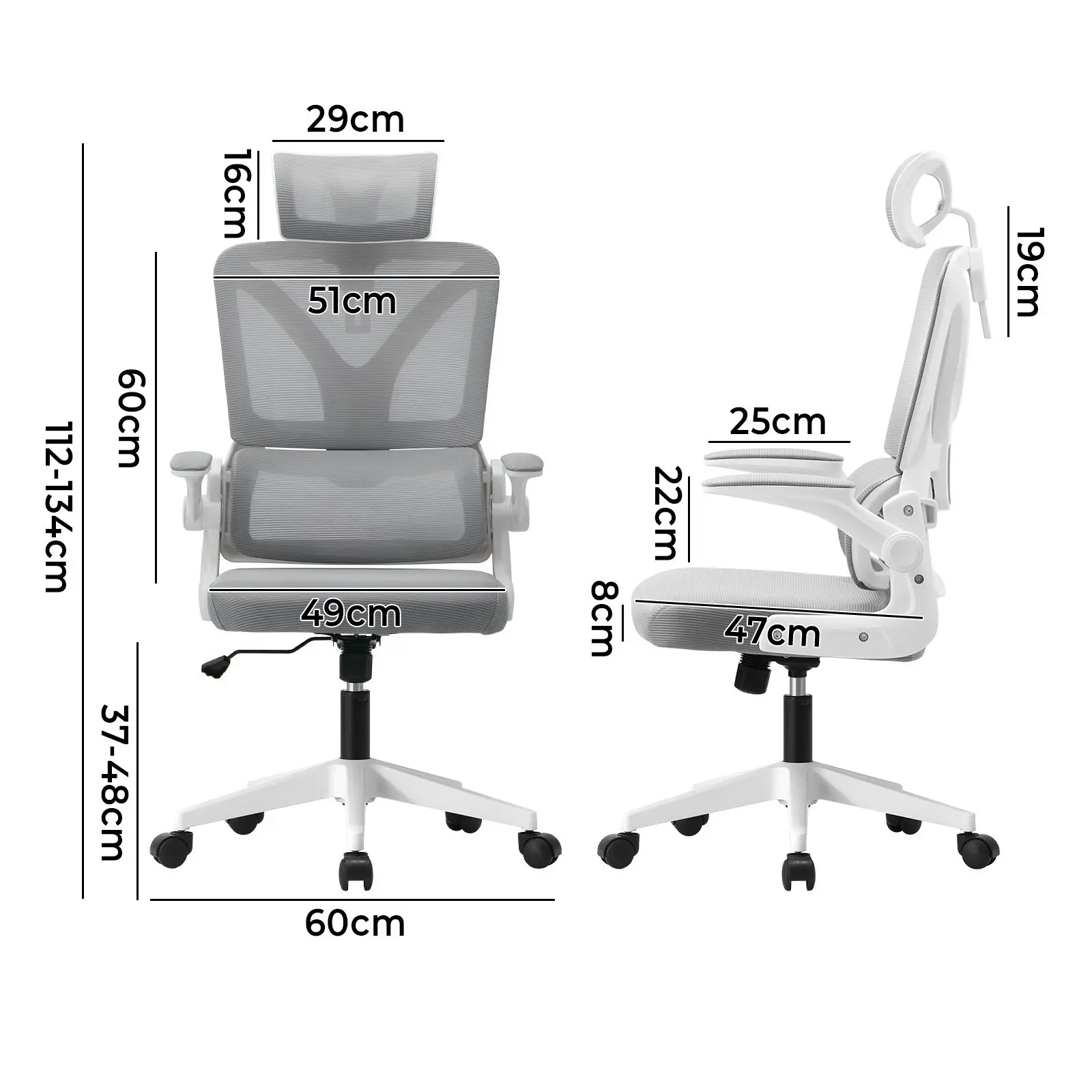 Oikiture Mesh Office Chair Adjustable Lumbar Support Reclining D-Shape White