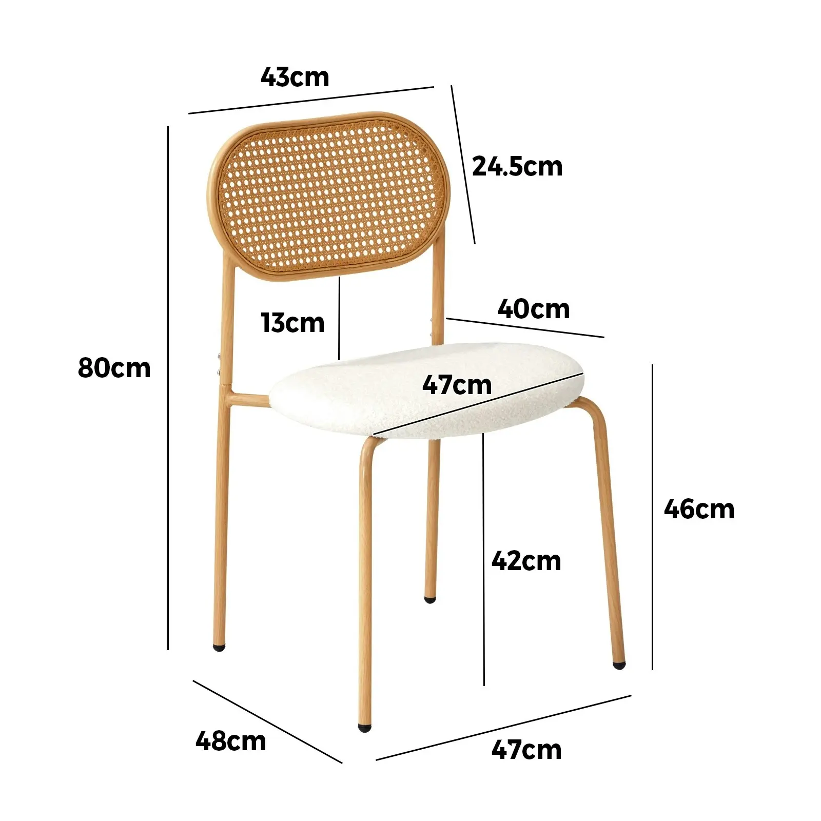 Oikiture 2PCS Dining Chair Accent Chairs Rattan Furniture Sherpa White